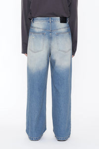 CODA INDIGO WASHED DISTRESSED BREAK CUT WIDE STRAIGHT JEANS