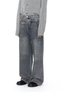 CODA GREY ACID WASH DUAL EXPOSURE BREAK CUT FLARED JEANS