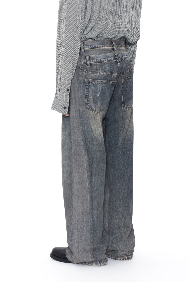 CODA GREY ACID WASH DUAL EXPOSURE BREAK CUT FLARED JEANS