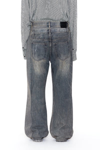 CODA GREY ACID WASH DUAL EXPOSURE BREAK CUT FLARED JEANS