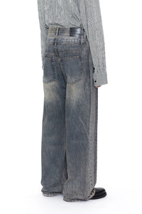 CODA GREY ACID WASH DUAL EXPOSURE BREAK CUT FLARED JEANS