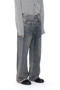 CODA GREY ACID WASH DUAL EXPOSURE BREAK CUT FLARED JEANS