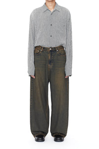 CODA BLACK BROWN WASHED DISTRESSED EXTENDED CUT LUFT JEANS