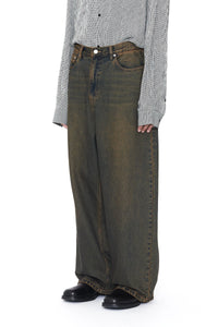 CODA BLACK BROWN WASHED DISTRESSED EXTENDED CUT LUFT JEANS