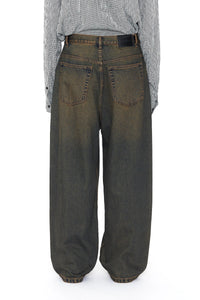 CODA BLACK BROWN WASHED DISTRESSED EXTENDED CUT LUFT JEANS