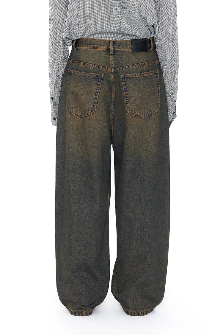 CODA BLACK BROWN WASHED DISTRESSED EXTENDED CUT LUFT JEANS