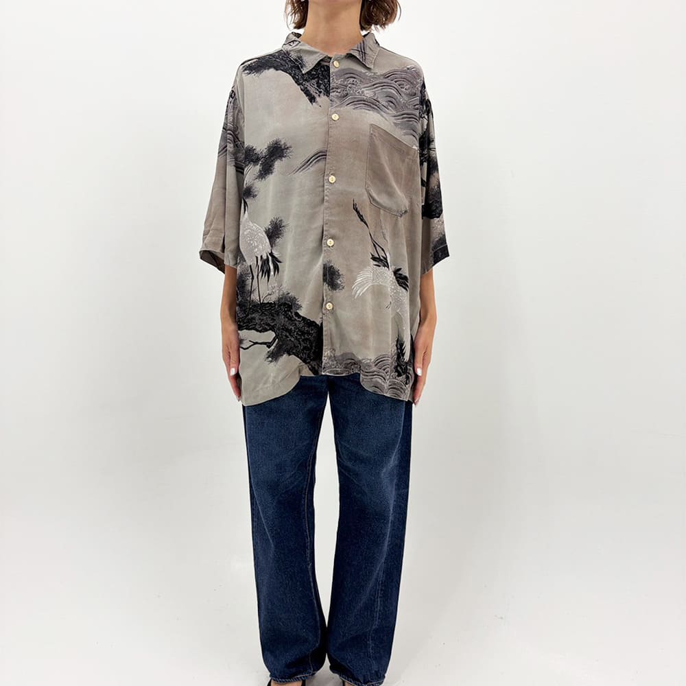 REMI RELIEF 鶴柄アロハシャツ RN30389013 GREY – CASDAY / キャスデイ