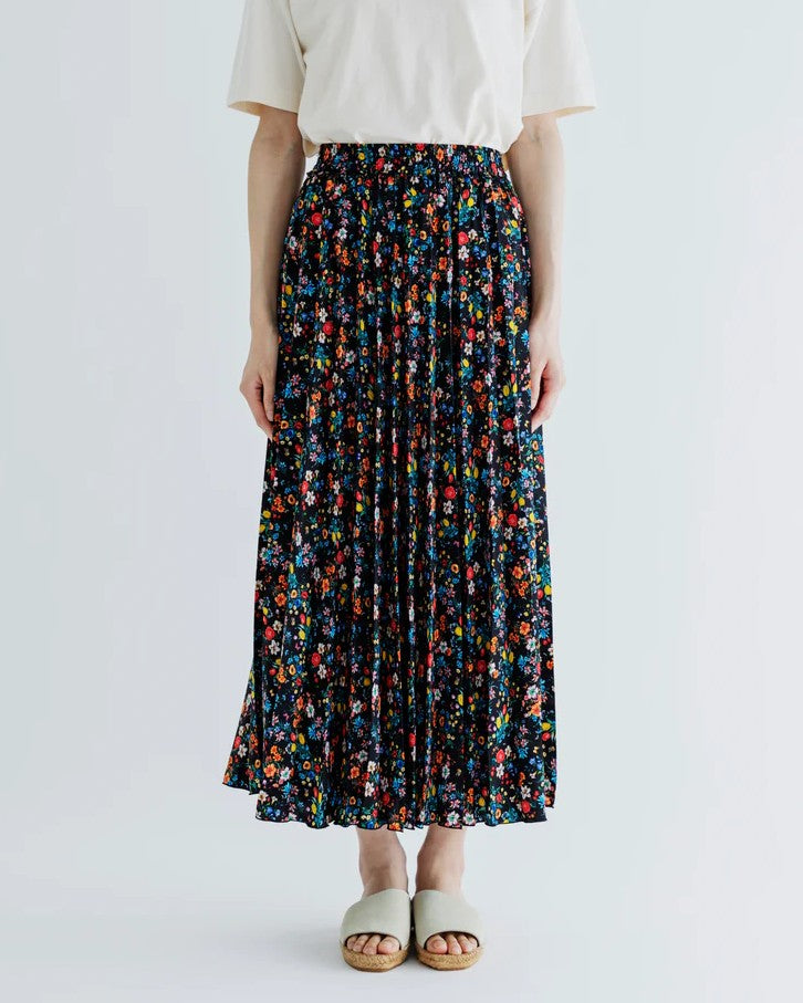 MEYAME  PLEATED SKIRT (FLOWER) MEY-2431 BLACK
