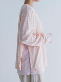 MEYAME BORDER DOUBLE LONG SLEEVE TEE PINK