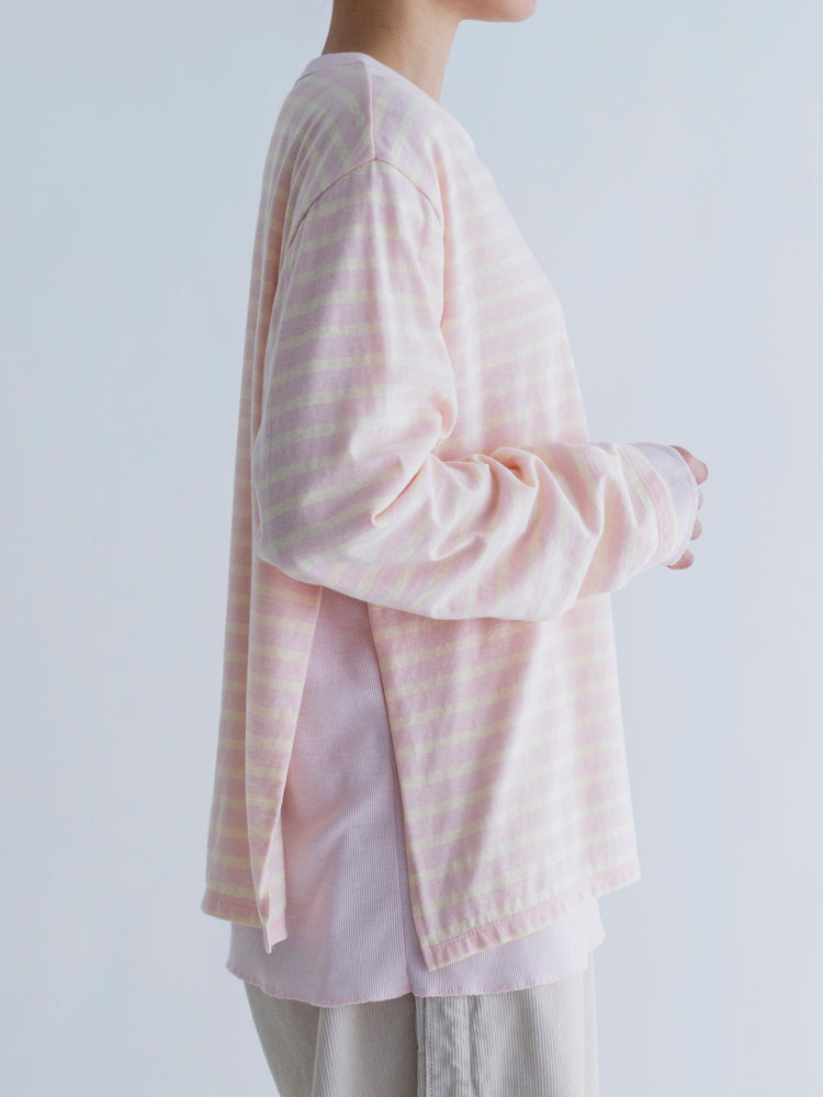MEYAME BORDER DOUBLE LONG SLEEVE TEE PINK