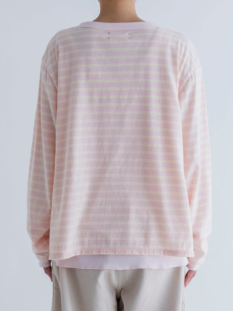 MEYAME BORDER DOUBLE LONG SLEEVE TEE PINK