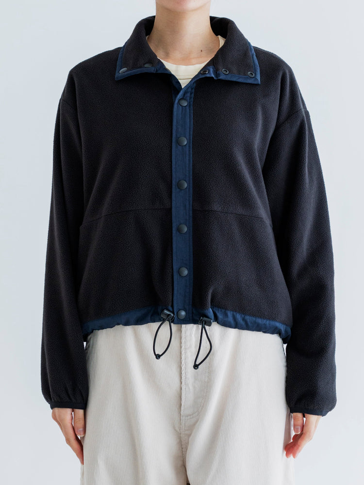 MEYAME  FLEECE SNAP SHORT JACKET BLACK
