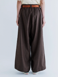 MEYAME MERINO WOOL STRIPE SIDE LINE WIDE PANTS BROWN
