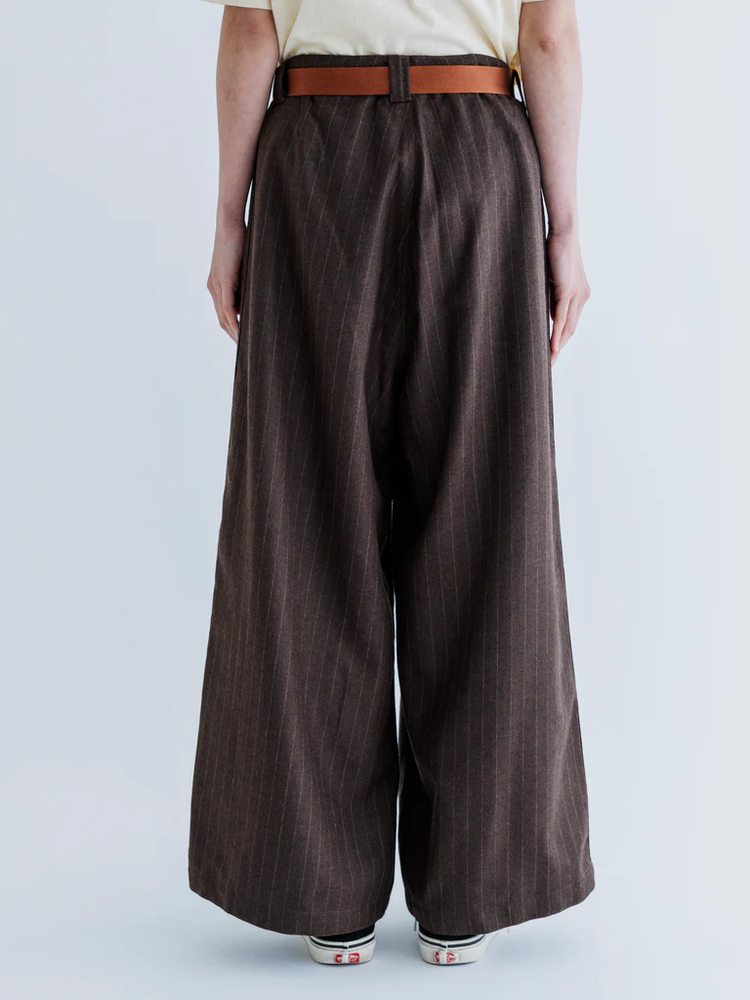 MEYAME MERINO WOOL STRIPE SIDE LINE WIDE PANTS BROWN