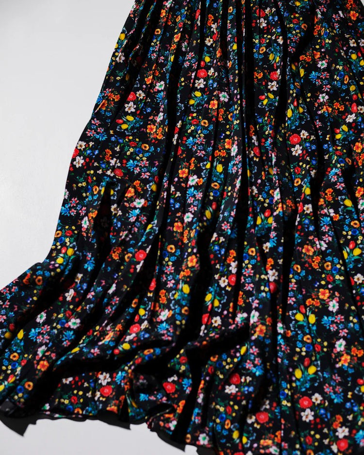 MEYAME  PLEATED SKIRT (FLOWER) MEY-2431 BLACK