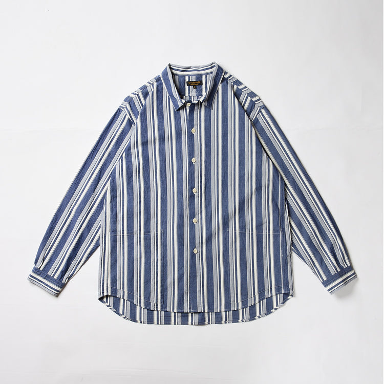 A VONTADE Gardener Apron Shirts LS NAVY MULTI STRIPE