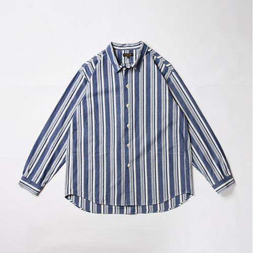A VONTADE Gardener Apron Shirts LS NAVY MULTI STRIPE