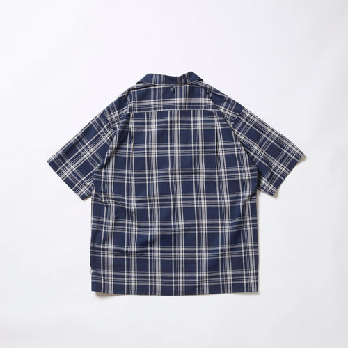 A VONTADE Italian Open Collar Shirts SS -Check Broad Cloth-VTD-0398-SH NAVY