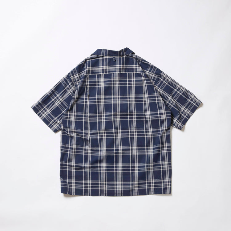 A VONTADE   Italian Open Collar Shirts SS -Check Broad Cloth-VTD-0398-SH NAVY