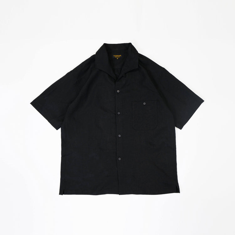 A VONTADE   Italian Open Collar Shirts SS VTD-0398-SH BLACK