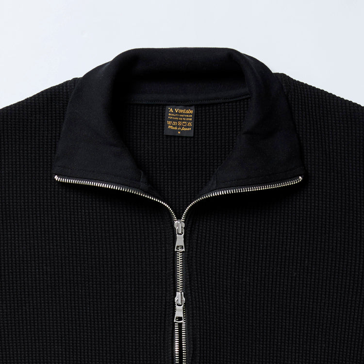 A VONTADE   Big Waffle Drivers Zip Cardigan VTD-0602-CS BLACK