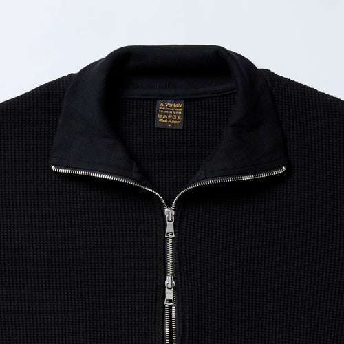 A VONTADE Big Waffle Drivers Zip Cardigan VTD-0602-CS BLACK