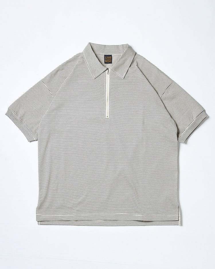 A VONTADE / Compact Border Half Zip Polo SS 1 ECRU*MARINE