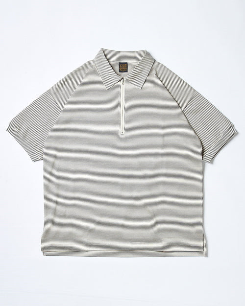 A VONTADE / Compact Border Half Zip Polo SS 1 ECRU*MARINE