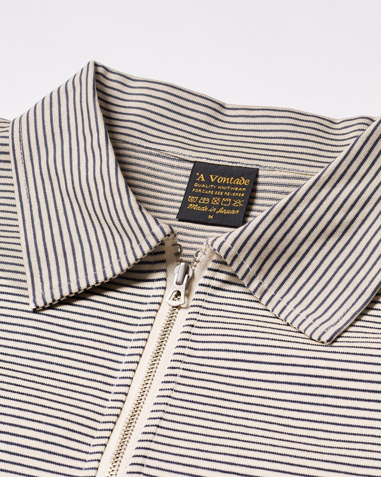 A VONTADE / Compact Border Half Zip Polo SS 1 ECRU*MARINE