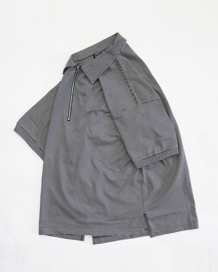 A VONTADE / Compact Border Half Zip Polo SS 9 BLACK*ECRU
