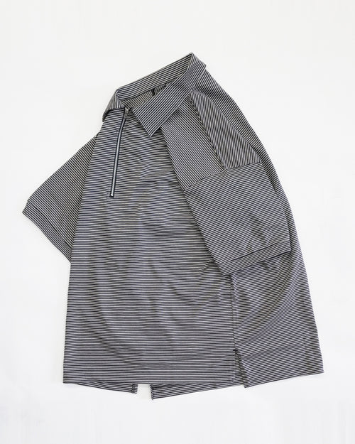 A VONTADE / Compact Border Half Zip Polo SS 9 BLACK*ECRU