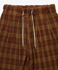 Sillage circular pleats pants deadstock watahiko tex brown check