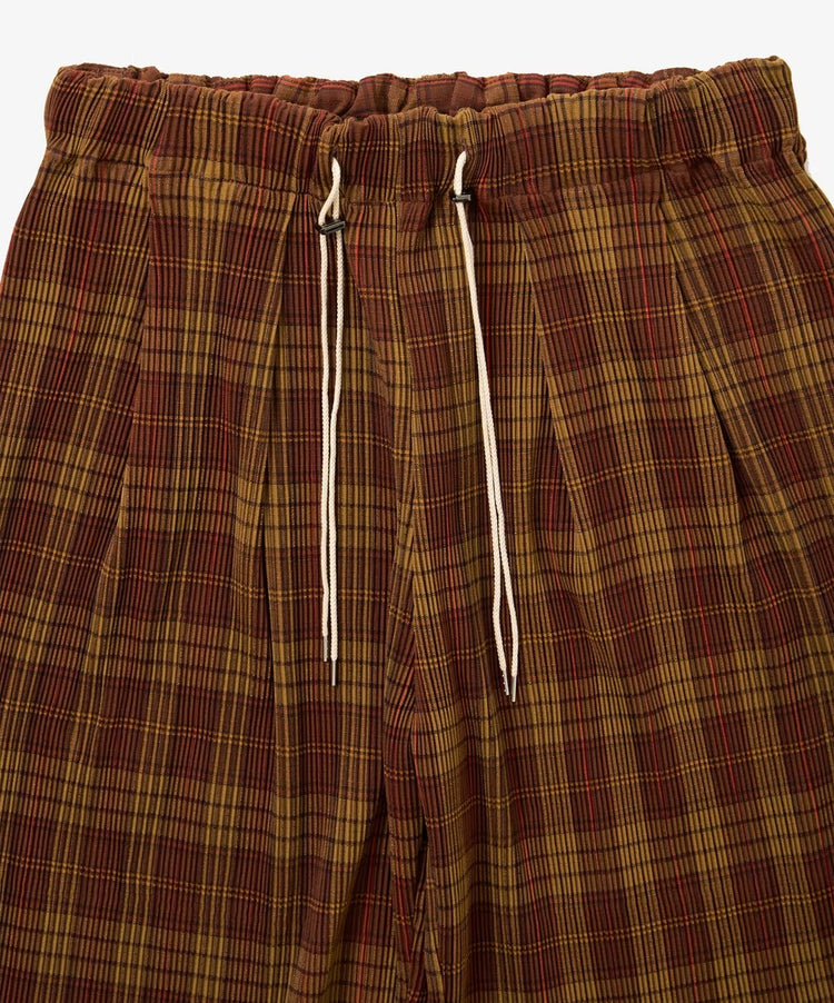 Sillage circular pleats pants deadstock watahiko tex brown check