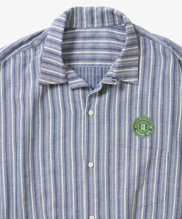 Sillage  banshu ori ribbed shirts blue multi stripe short sleeve