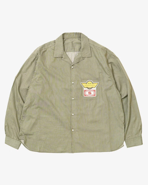 Sillage  re-engineered overshirt long sleeve deadstock green stripe