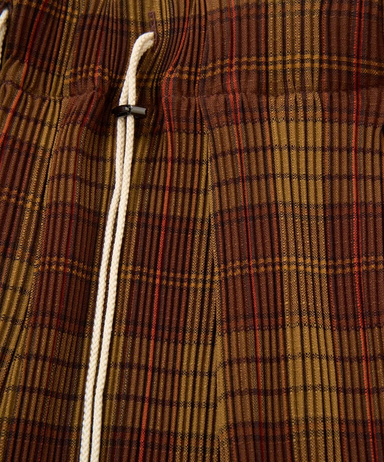 Sillage circular pleats pants deadstock watahiko tex brown check