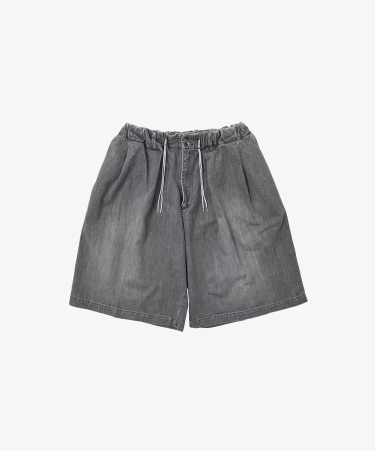 Sillage /  circular short pants black denim bleached