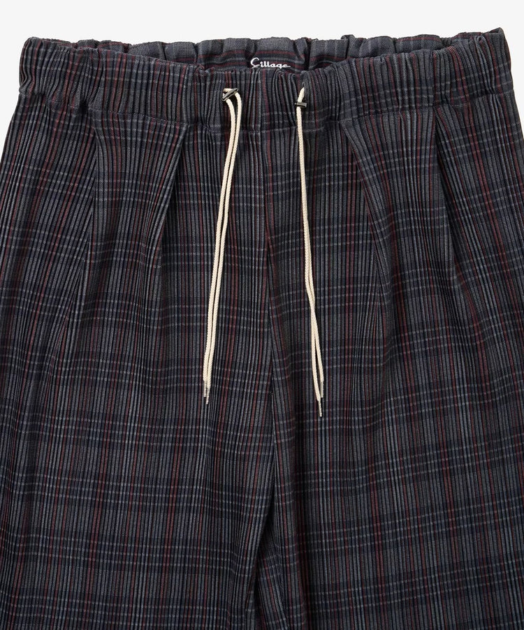 Sillage  circular pleats pants deadstock watahiko tex navy grey plaid