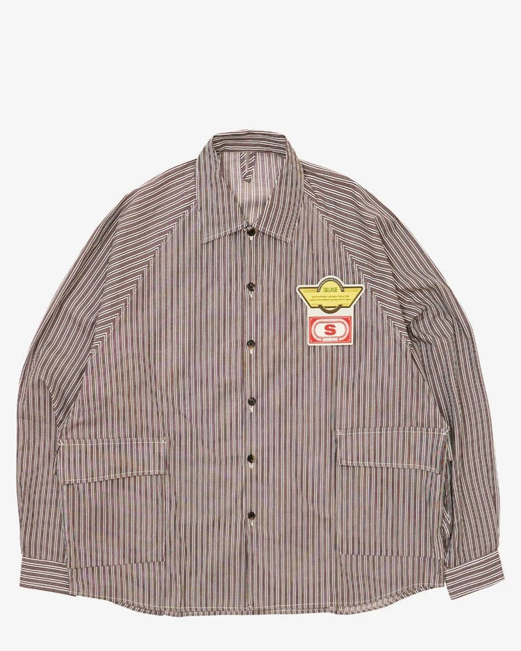 Sillage / big pocket overshirt dead stock brown random stripe 