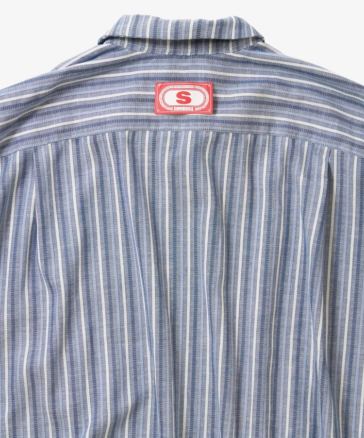 Sillage  banshu ori ribbed shirts blue multi stripe short sleeve