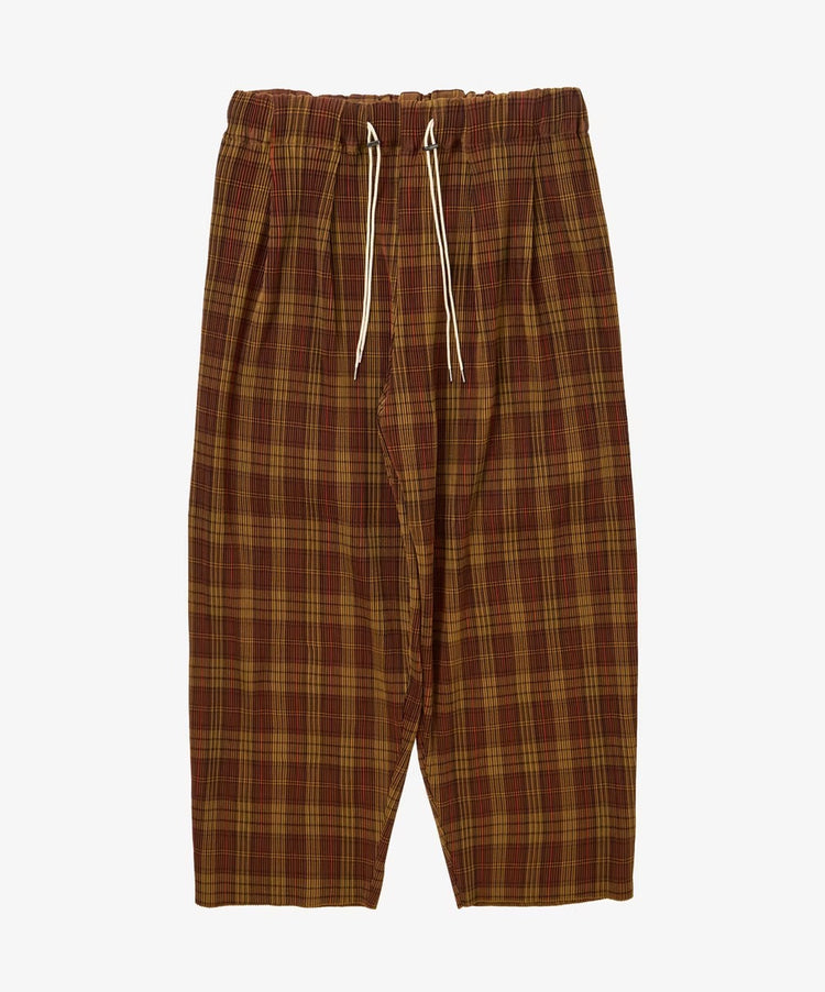 Sillage circular pleats pants deadstock watahiko tex brown check