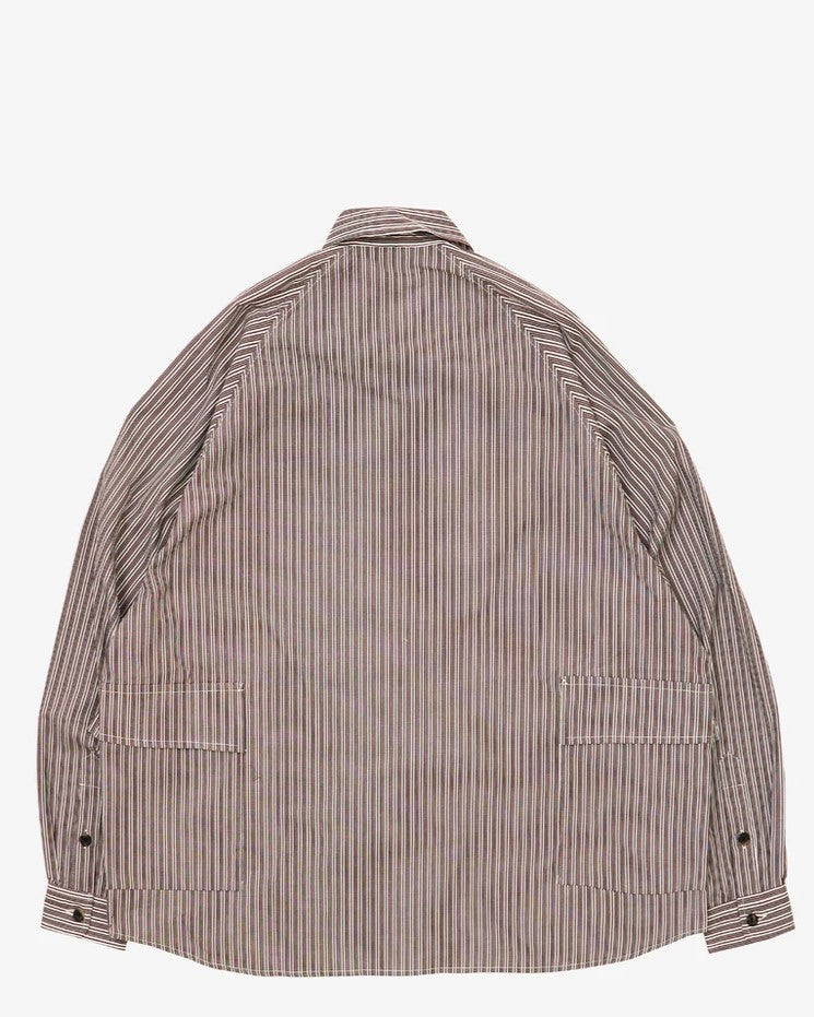 Sillage / big pocket overshirt dead stock brown random stripe 