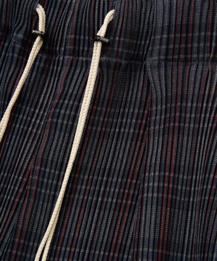 Sillage  circular pleats pants deadstock watahiko tex navy grey plaid