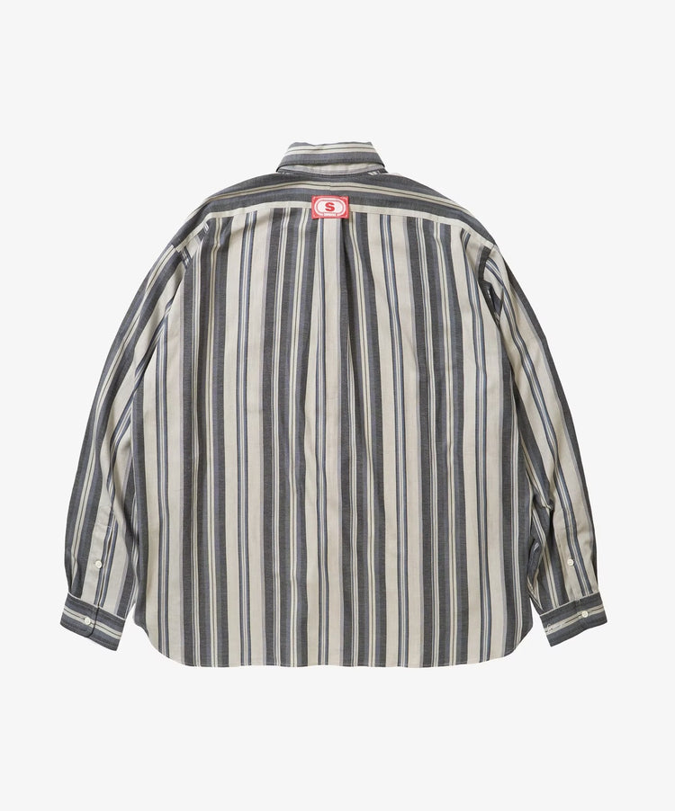Sillage  banshu ori wide shirt navy stripe