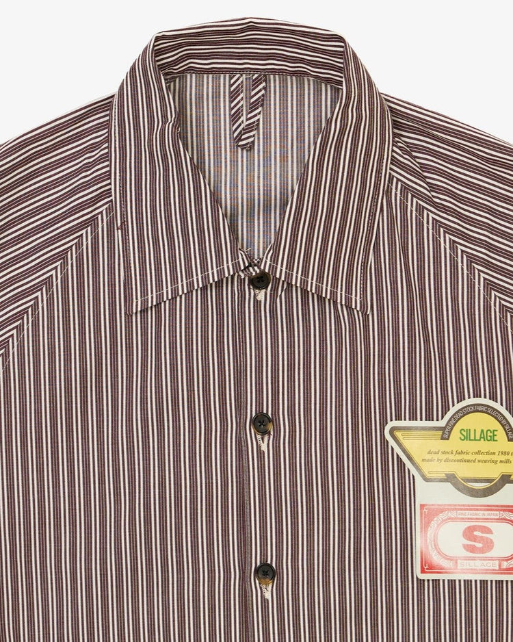 Sillage / big pocket overshirt dead stock brown random stripe 