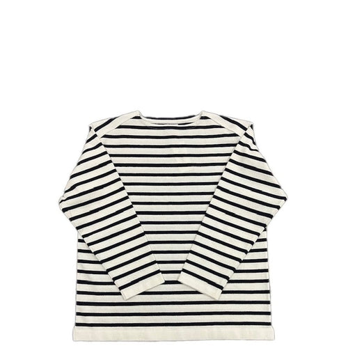 Yonetomi  / WAVE COTTON BASQUE KNIT P/O 〈BOAT NECK〉 90 WHITE×NAVY