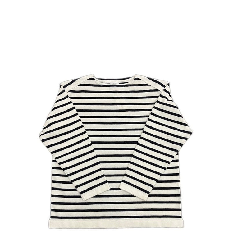 Yonetomi  / WAVE COTTON BASQUE KNIT P/O 〈BOAT NECK〉 90 WHITE×NAVY
