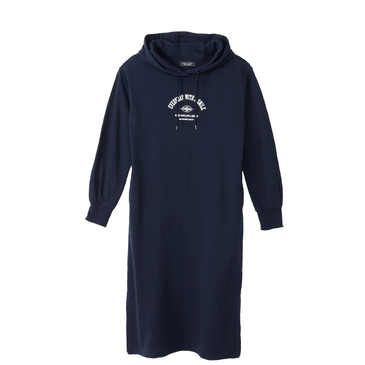 meme rirerire/ コットンミニ裏毛 SMILEロゴプリント パーカーワンピ