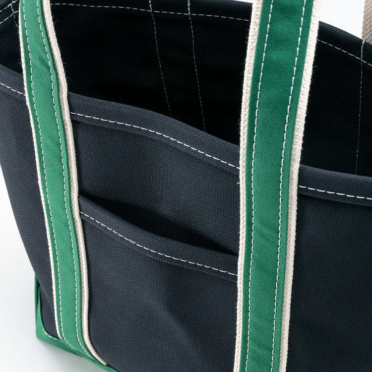 WORKERS  Deluxe Pocket Tote Bag/ Dark Navy x Green Handle/Long