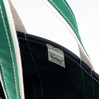 WORKERS  Deluxe Pocket Tote Bag/ Dark Navy x Green Handle/Long